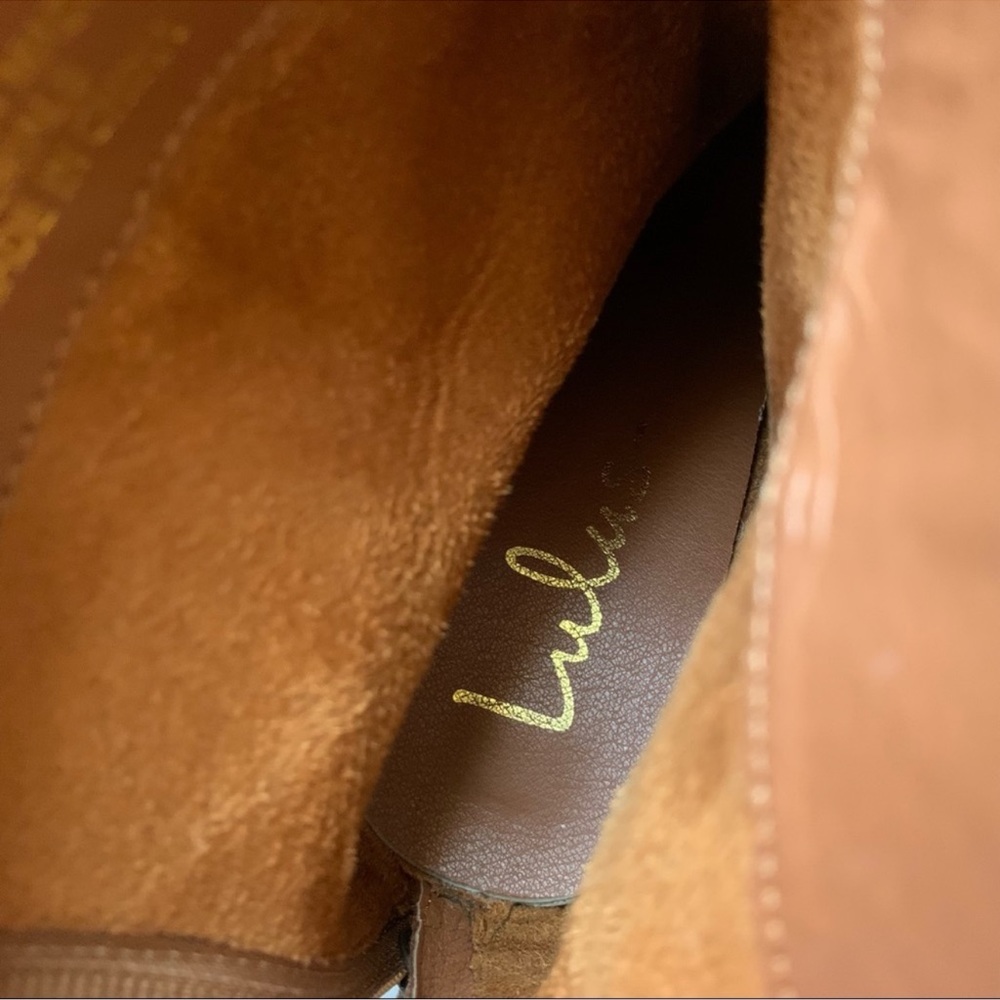 Lulus Square Toed Block Heel Camel Color Suede Ankle Boots - Picture 9 of 16
